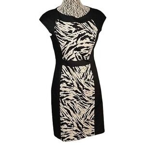 Sleeveless Sheath Dress Zebra Print Panel Black Career Party‎ Size S